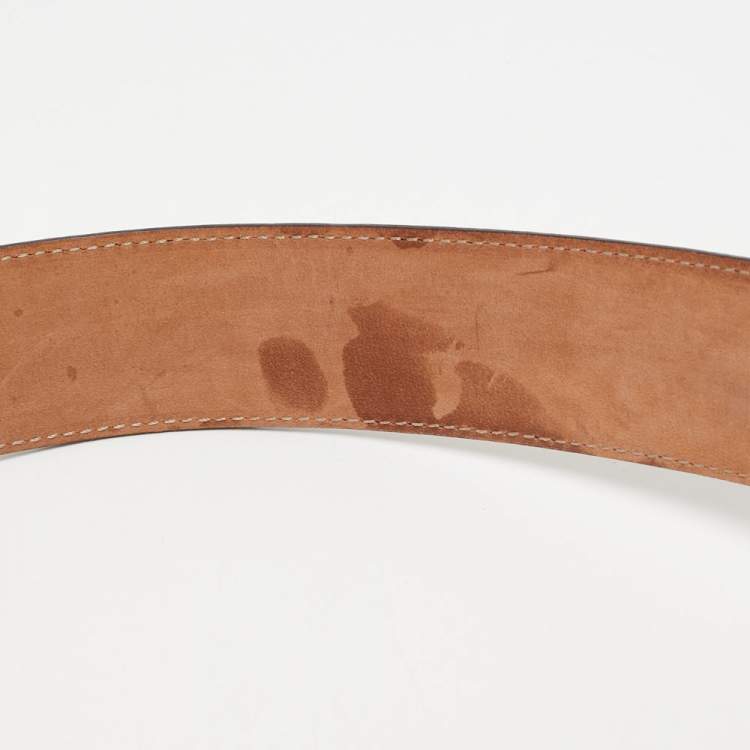 Pre Owned Gucci White Guccissima Leather Interlocking G Buckle Belt 80CM