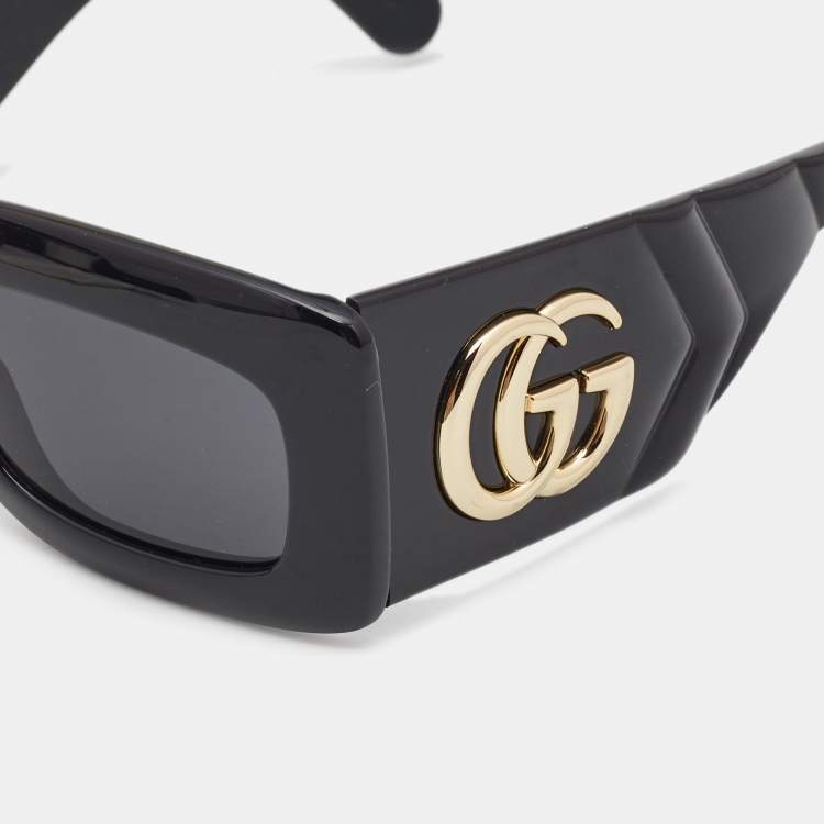 Brand New Gucci GG 0811 Black & Gold Rectangle Sunglasses