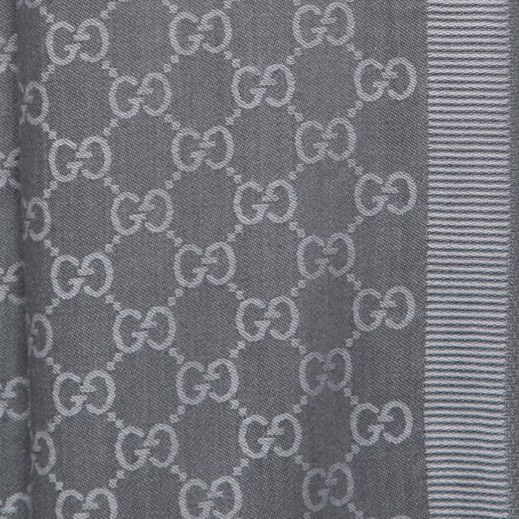 Pre Owned Gucci Grey Guccissima Jacquard Striped Wool & Silk Stole