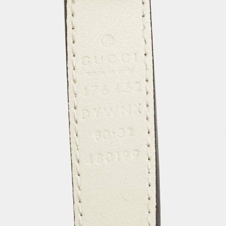 Pre Owned Gucci White Leather Queen Margaret Slim Belt 80CM