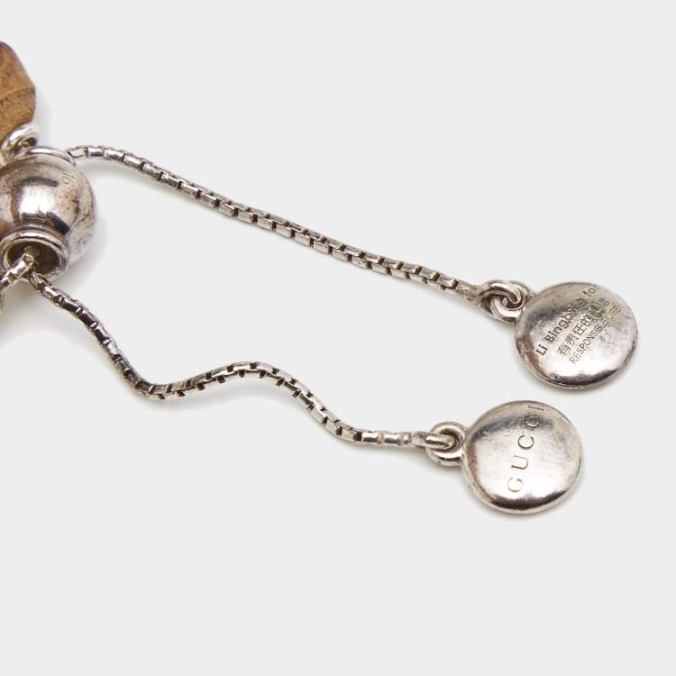 Pre Owned Gucci Bamboo Wood and Tagua Beads Sterling Silver Adjustable Bracelet Size 16
