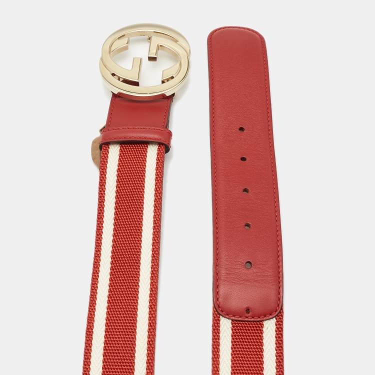 Pre Owned Gucci Red Web Canvas and Leather Interlocking G Belt 90CM