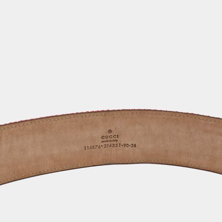 Pre Owned Gucci Red Web Canvas and Leather Interlocking G Belt 90CM