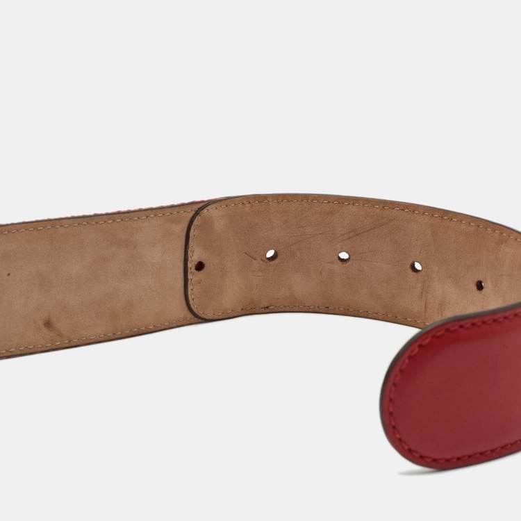 Pre Owned Gucci Red Web Canvas and Leather Interlocking G Belt 90CM