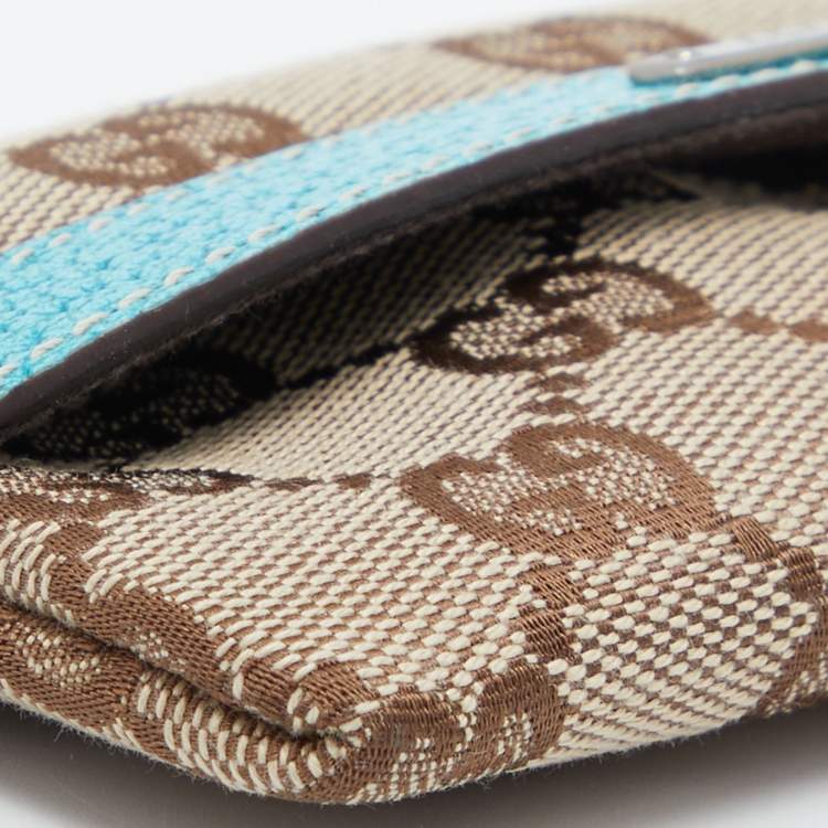 Pre Owned Gucci Beige/Blue GG Canvas and Leather Tissue Pouch