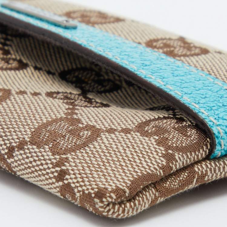 Pre Owned Gucci Beige/Blue GG Canvas and Leather Tissue Pouch