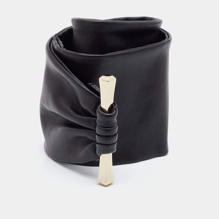 Pre Owned Gucci Black Leather Bamboo Accent Wide Waist Belt Size 65