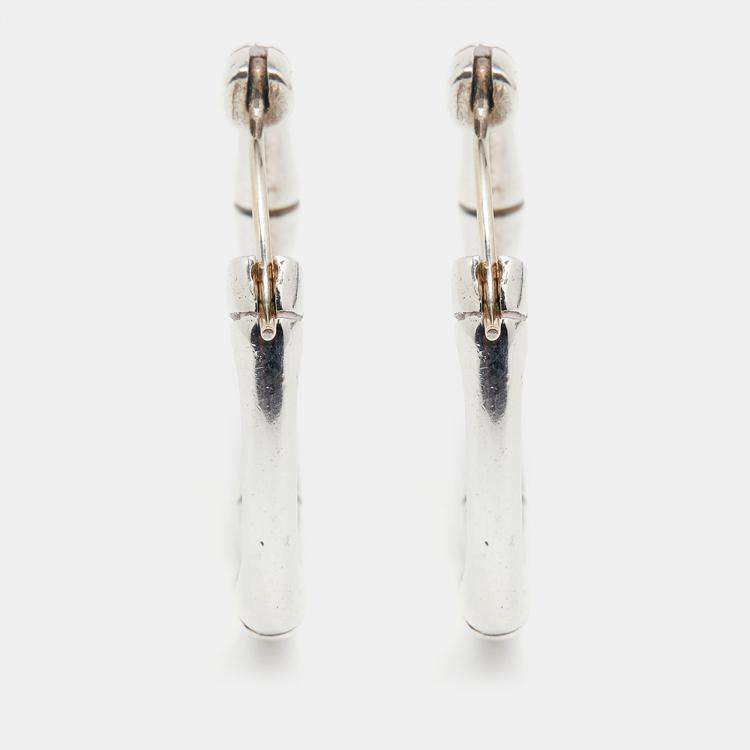 Pre Owned Gucci Bamboo Sterling Silver Hoop Earrings