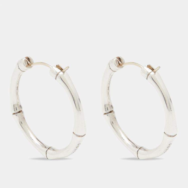 Pre Owned Gucci Bamboo Sterling Silver Hoop Earrings
