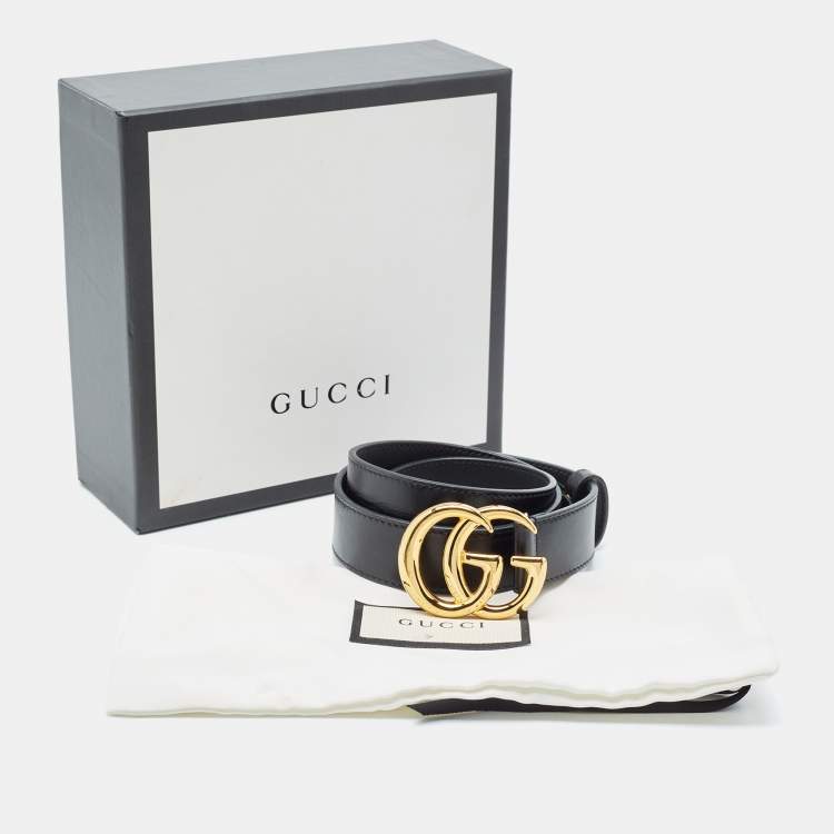 Pre Owned Gucci Black Leather GG Marmont Buckle Belt 70CM