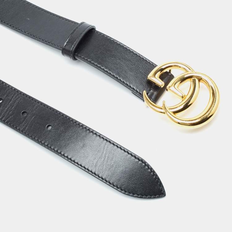 Pre Owned Gucci Black Leather GG Marmont Buckle Belt 70CM