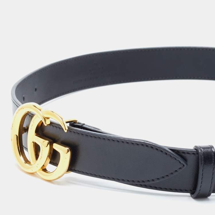 Pre Owned Gucci Black Leather GG Marmont Buckle Belt 70CM