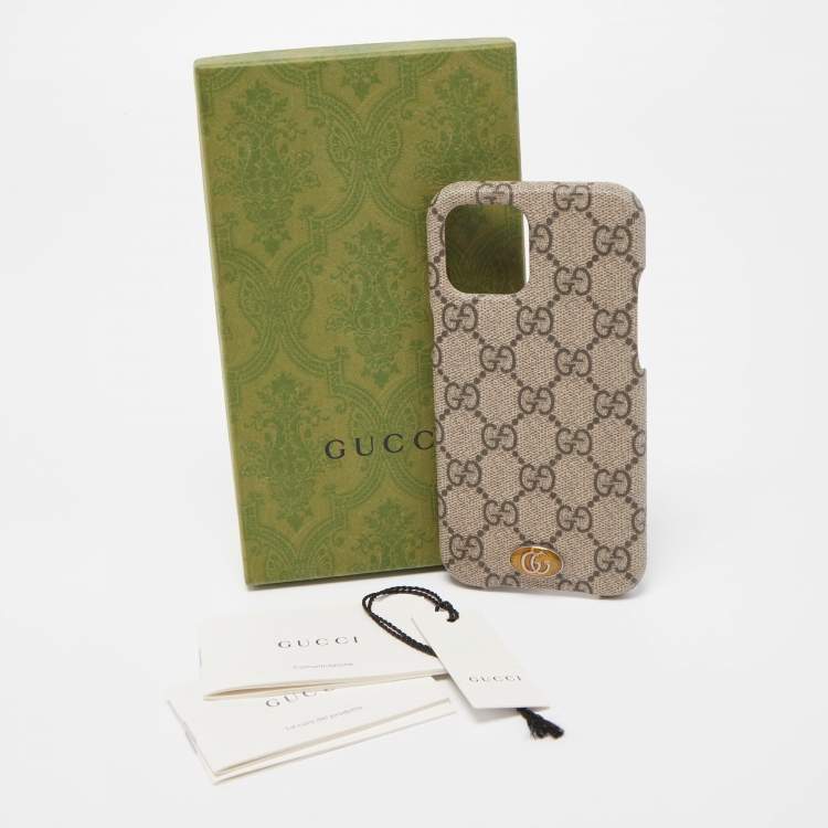 Pre Owned Gucci Beige GG Supreme Canvas Ophidia iPhone 12 Pro Max Cover