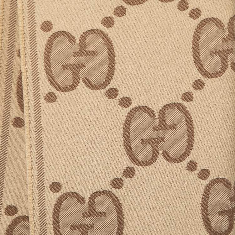 Pre Owned Gucci Beige/Brown GG Jacquard Wool Fringed Scarf