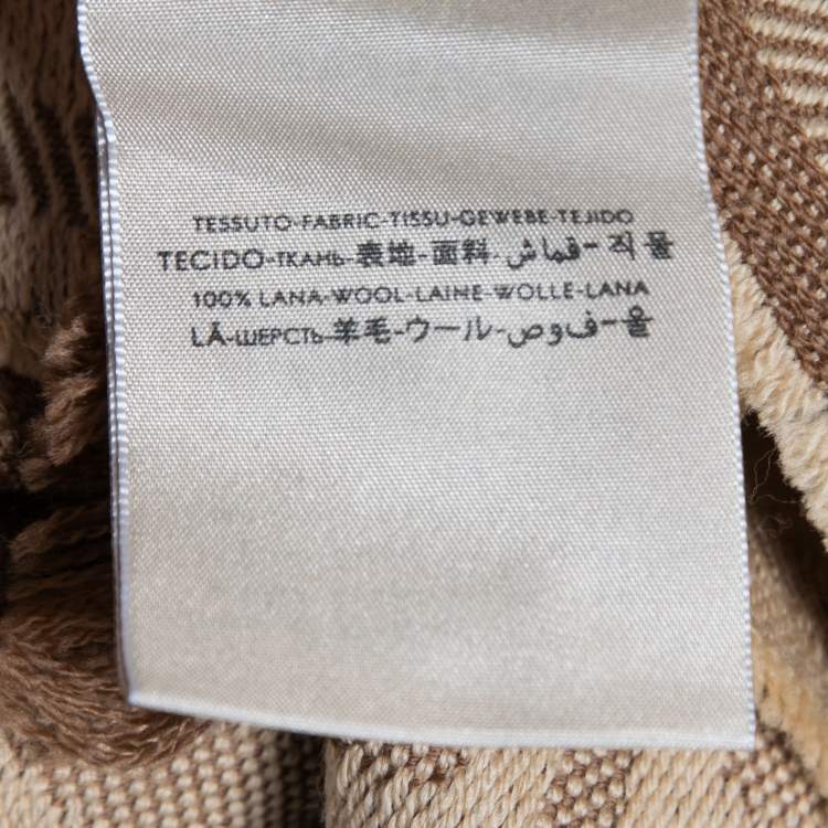 Pre Owned Gucci Beige/Brown GG Jacquard Wool Fringed Scarf