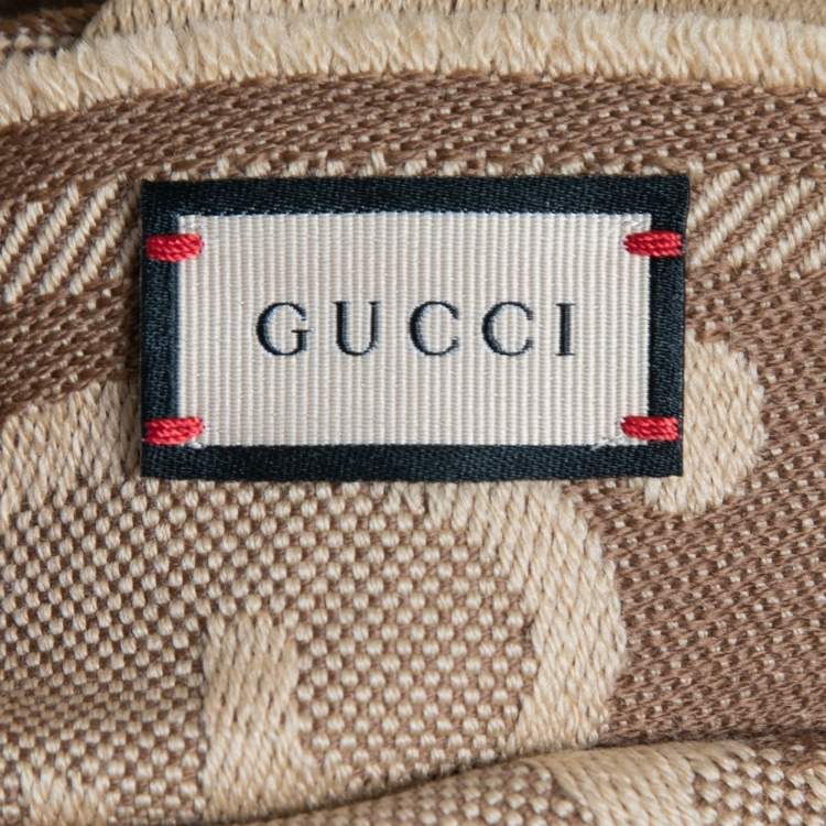 Pre Owned Gucci Beige/Brown GG Jacquard Wool Fringed Scarf