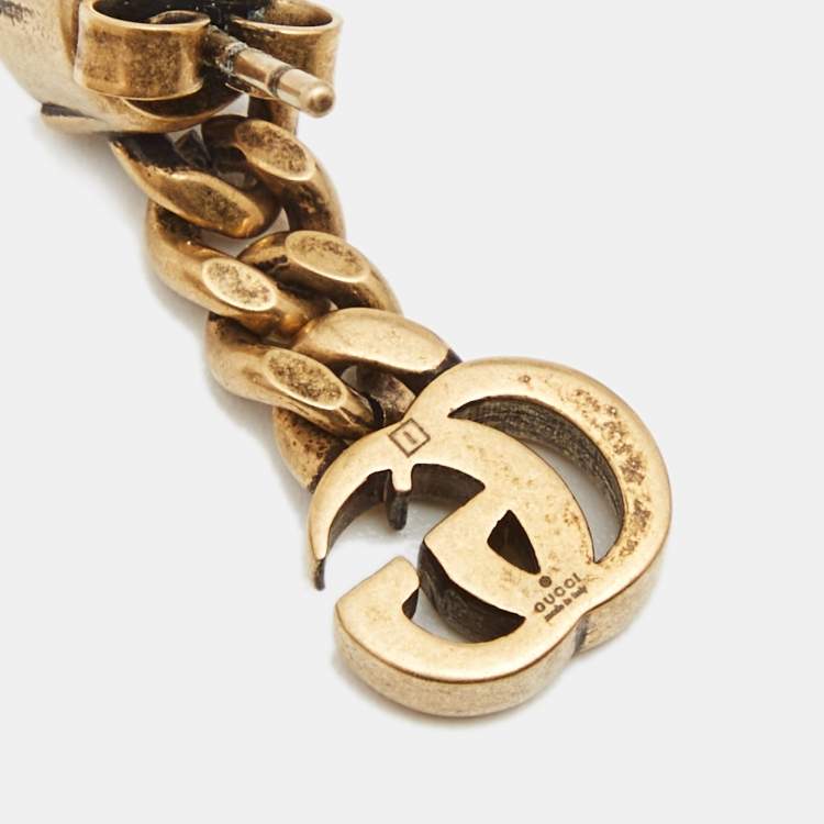 Pre Owned Gucci GG Crystal Gold Tone Earrings