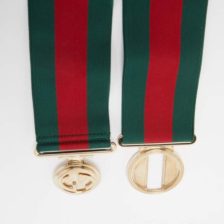 Pre Owned Gucci Green/Red Web Elastic Band Hysteria Belt 85CM