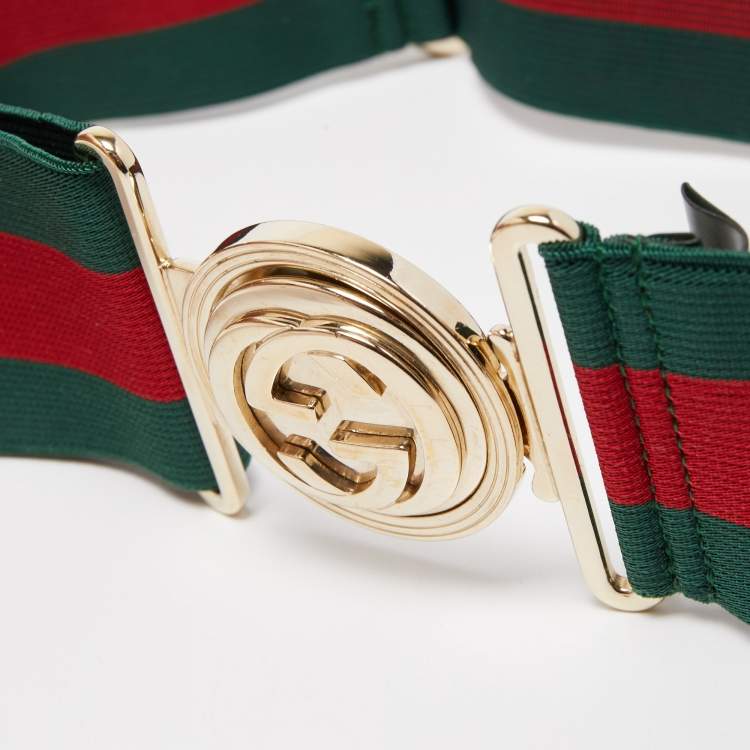 Pre Owned Gucci Green/Red Web Elastic Band Hysteria Belt 85CM