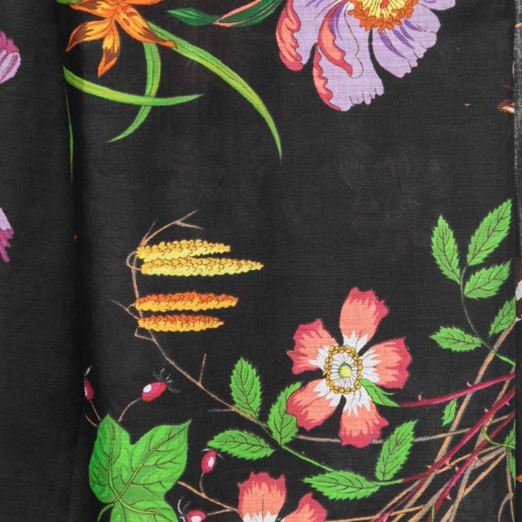 Pre Owned Gucci Black Flora Printed Cotton Scarf