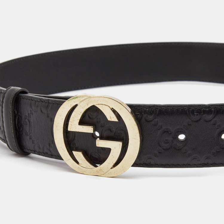 Pre Owned Gucci Black Guccissima Leather Signature Belt 80CM