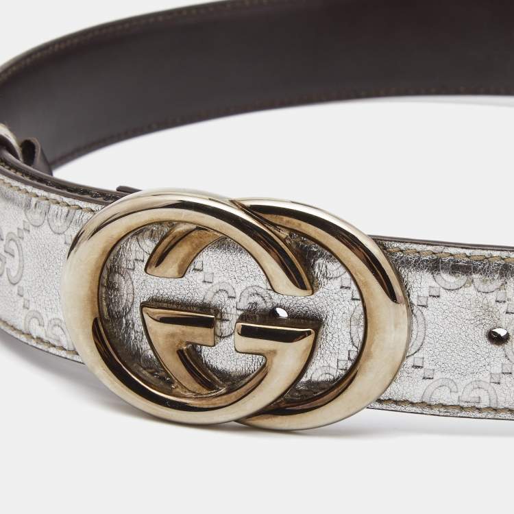 Silver Guccissima Leather Interlocking Buckle Belt 85CM | TLC