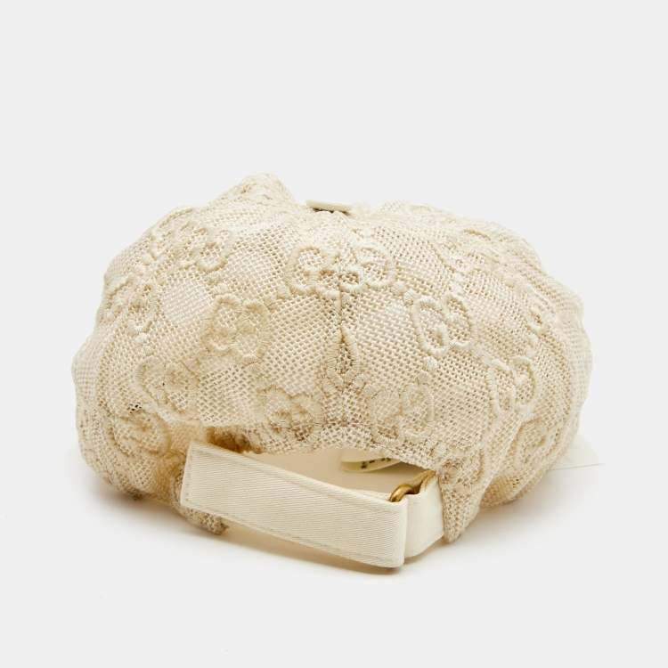 Pre Owned Gucci Cream GG Embroidered Mesh Cap L