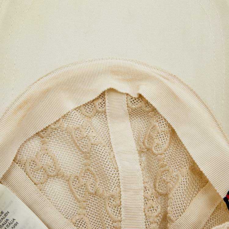 Pre Owned Gucci Cream GG Embroidered Mesh Cap L
