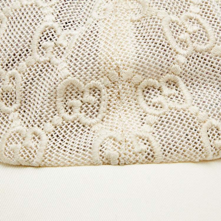 Pre Owned Gucci Cream GG Embroidered Mesh Cap L