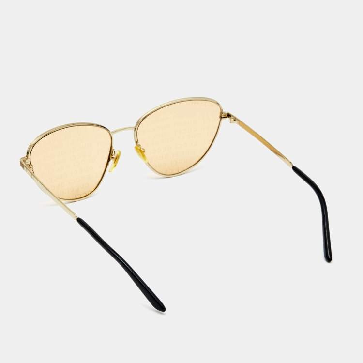 Pre Owned Gucci Gold Logo Lens Cat Eye Sunglasses