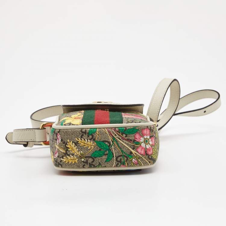 Pre Owned Gucci Beige GG Supreme Ophidia Floral Phone Crossbody Bag