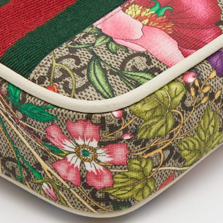 Pre Owned Gucci Beige GG Supreme Ophidia Floral Phone Crossbody Bag