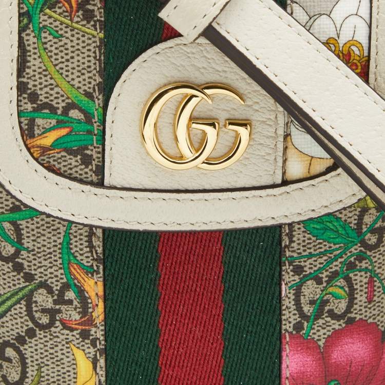 Pre Owned Gucci Beige GG Supreme Ophidia Floral Phone Crossbody Bag