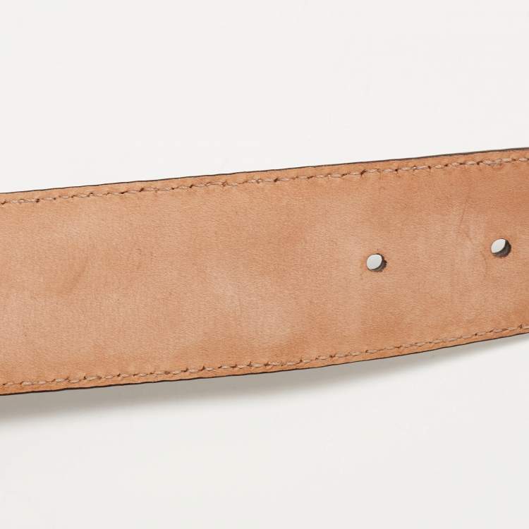 Pre Owned Gucci Beige/Brown GG Canvas and Leather G Buckle Belt 85CM