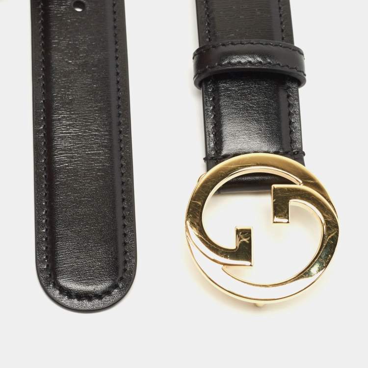 Pre Owned Gucci Black Leather Interlocking G Buckle 75CM