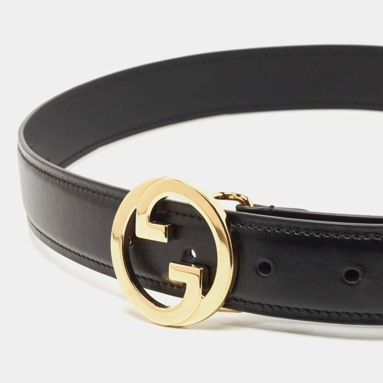 Pre Owned Gucci Black Leather Interlocking G Buckle 75CM