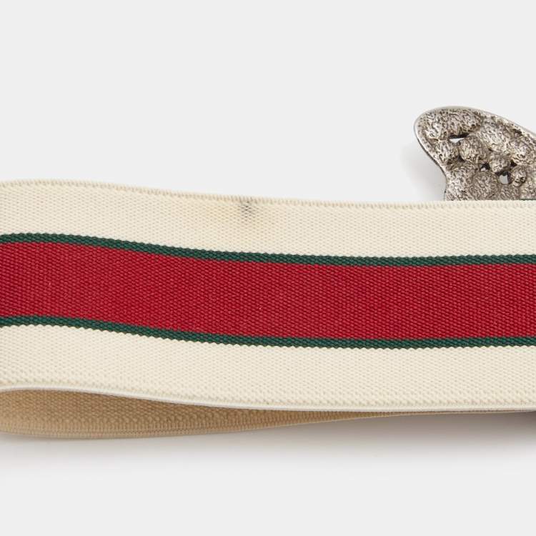 Pre Owned Gucci White/Red Elastic Band Butterfly Crystals Belt 90CM