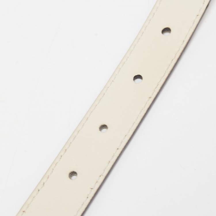 Pre Owned Gucci Off White Leather Queen Margaret Bee Slim Belt 85CM