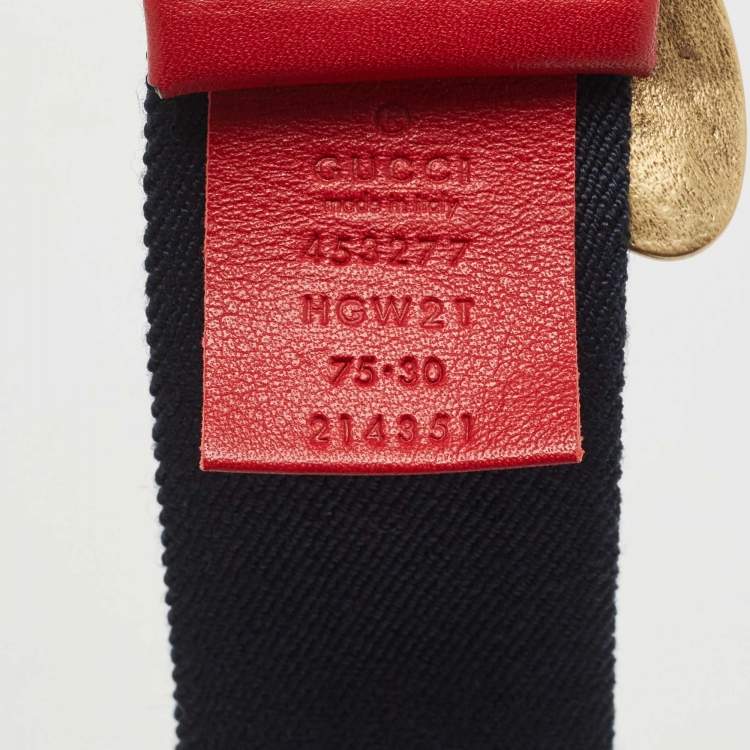 Pre Owned Gucci Navy Blue/Red Elastic Band Queen Margaret Belt 75CM
