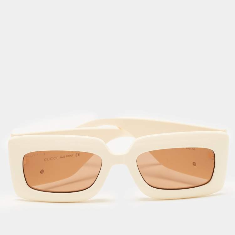 Gucci Ivory/Brown GG0811S Rectangle Sunglasses Gucci | The Luxury Closet