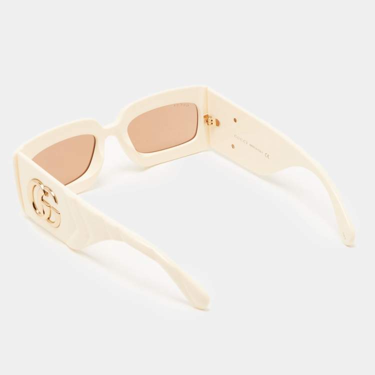 Pre Owned Gucci Ivory/Brown GG0811S Rectangle Sunglasses