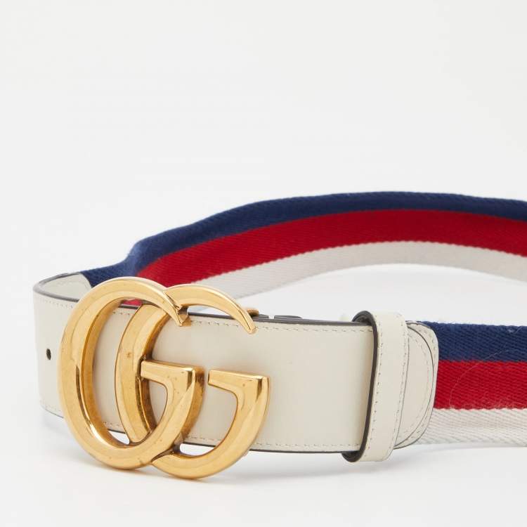 Pre Owned Gucci Multicolor Canvas and Leather Web GG Marmont Belt 90CM