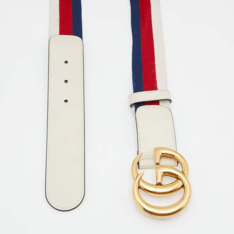 Pre Owned Gucci Multicolor Canvas and Leather Web GG Marmont Belt 90CM
