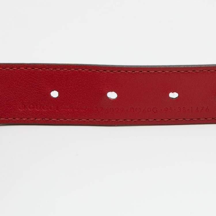 Pre Owned Gucci Red Leather Torchon Chain GG Buckle Belt 95CM