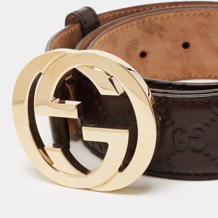 Pre Owned Gucci Brown Guccissima Leather Interlocking GG Buckle Belt 90CM