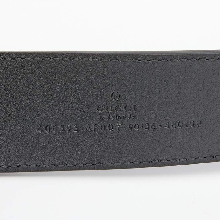 Pre Owned Gucci Black Leather Double G Buckle Belt 90CM