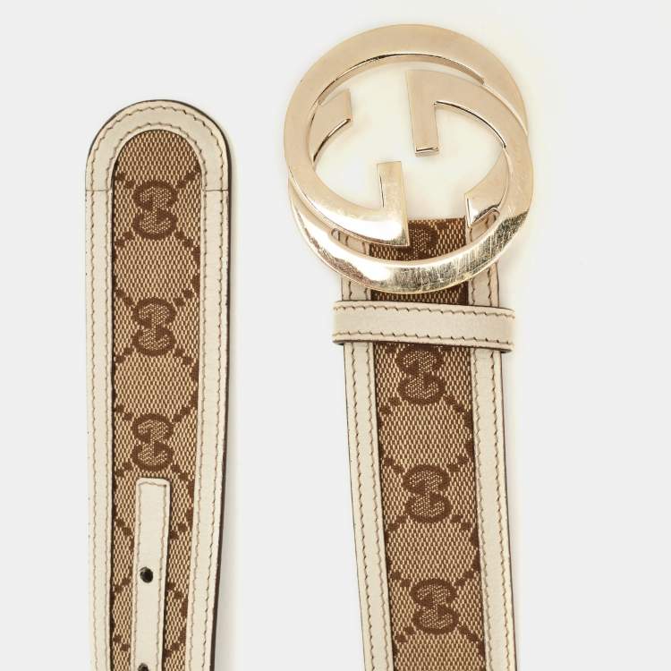 Gucci Gg Canvas Belt Leather Beige White