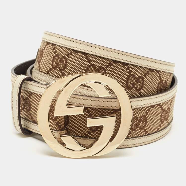 Authenticated Used Gucci GUCCI Double G Buckle Leather Belt White / 409417  85/34 Length 105cm Width 1.9cm Ladies 