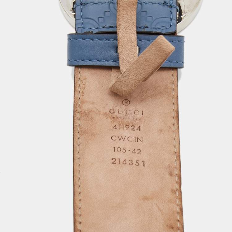 Pre Owned Gucci Light Blue Guccissima Leather Interlocking G Buckle Belt 105CM