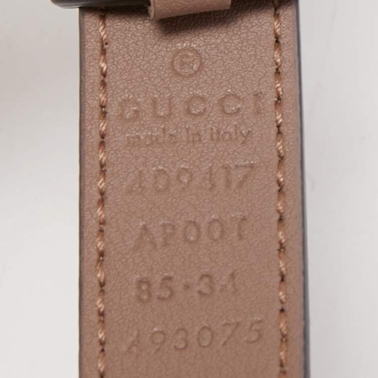 Pre Owned Gucci Old Rose Leather Double G Slim Belt 85CM